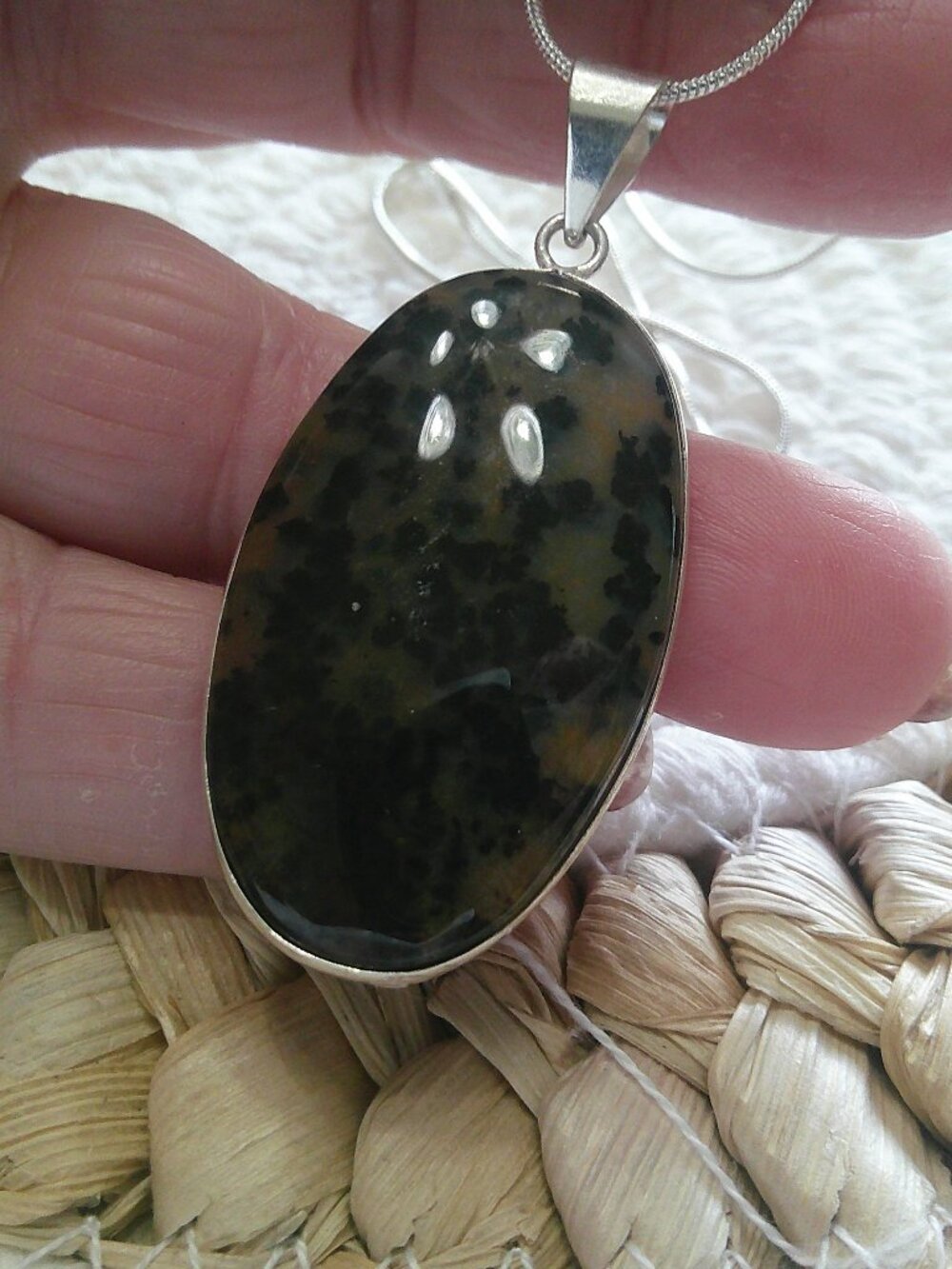 Gorgeous SPOTTED DENDRITE OPAL Handmade Sterling 925 Pendant/Chain #253F